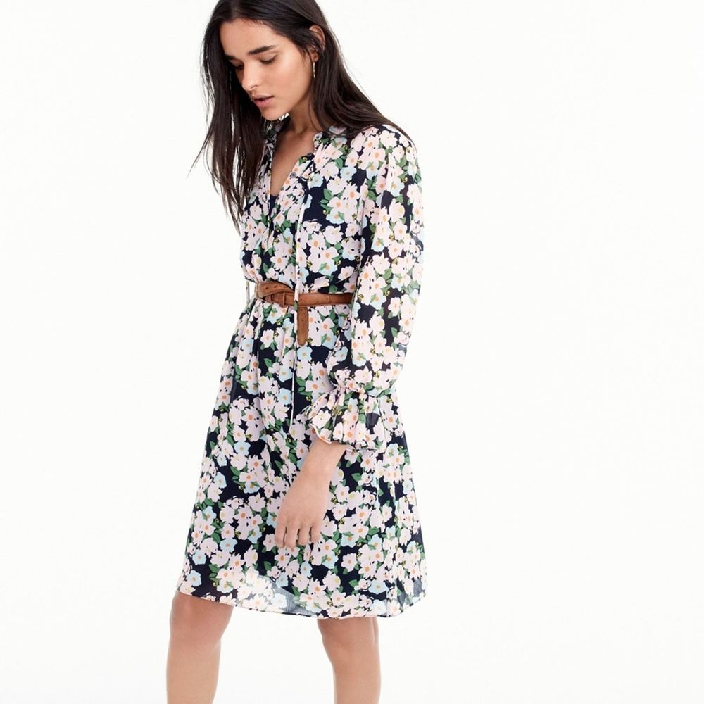 J. Crew French Floral Flowy Tie Front Dress